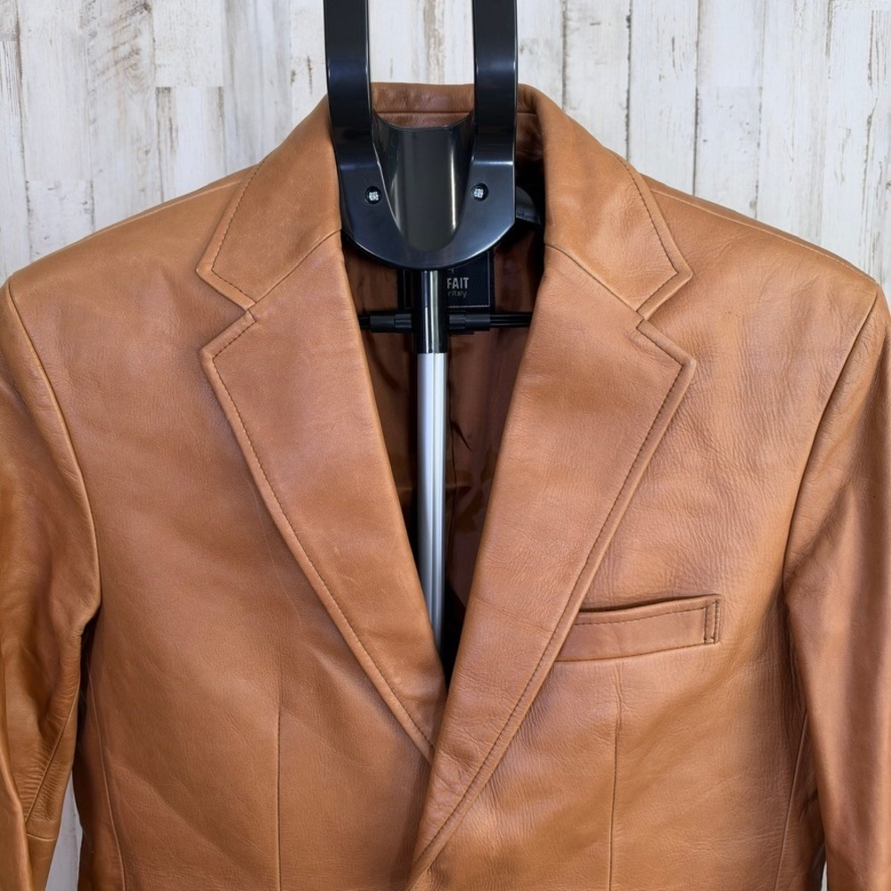 Parfait Leather Italy Blazer Jacket Womens L Tan Sport Coat Western Boho Preppy - Picture 2 of 15